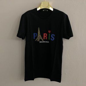Balenciaga Paris Men Cehst Printed Black T-Shirt M